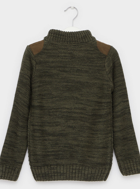 Textured High Neck Sweater with Button Detail and Long Sleeves