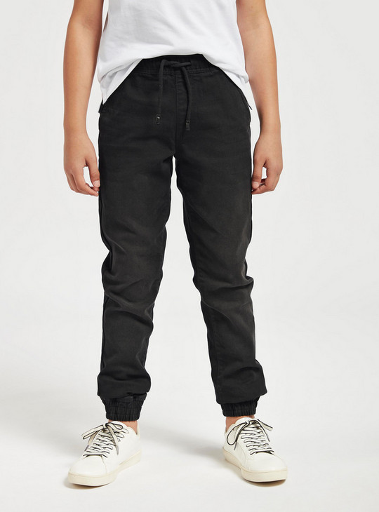 Solid Full-Length Joggers with Drawstring Closure and Pockets