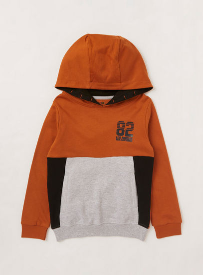 Colourblocked Hooded Sweatshirt with Long Sleeves and Front Pockets
