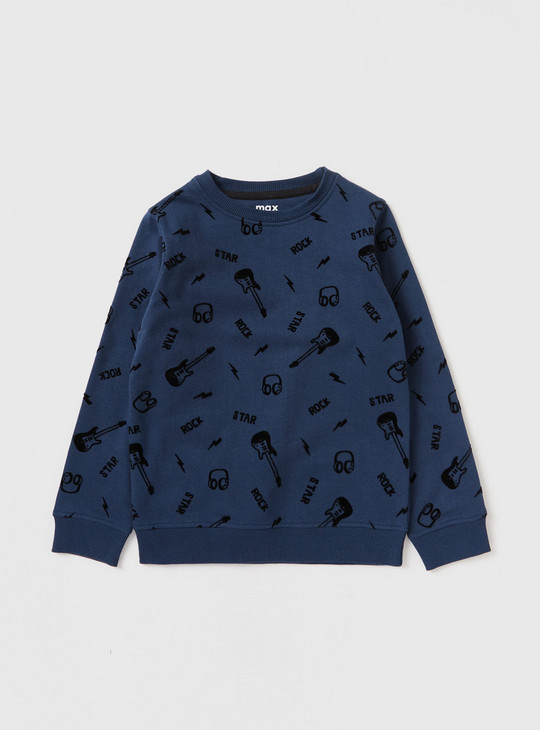 All-Over Printed Sweatshirt with Round Neck and Long Sleeves