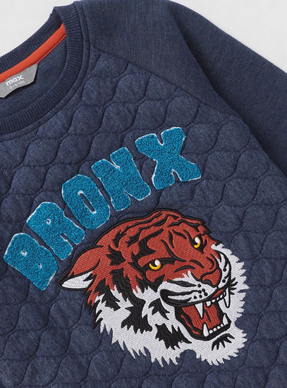 Textured Sweatshirt with Embroidery Detail and Long Sleeves-Hoodies & Sweatshirts-image-1