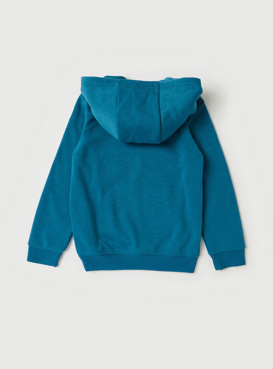 Space Print Hooded Sweatshirt with Long Sleeves and Kangaroo Pocket