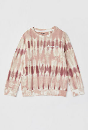 Tie-Dye Print Sweatshirt with Round Neck and Long Sleeves