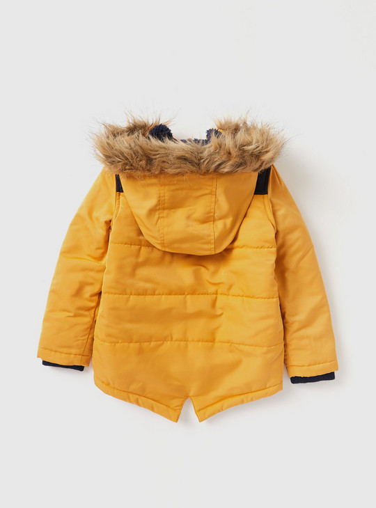 Cut and Sew Parka Jacket with Fur Trim Hood