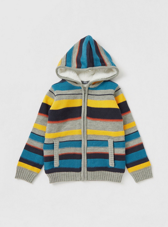 Striped Sweater with Hood and Long Sleeves