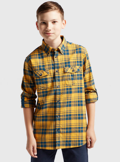 Checked Flannel Shirt with Long Sleeves and Pockets