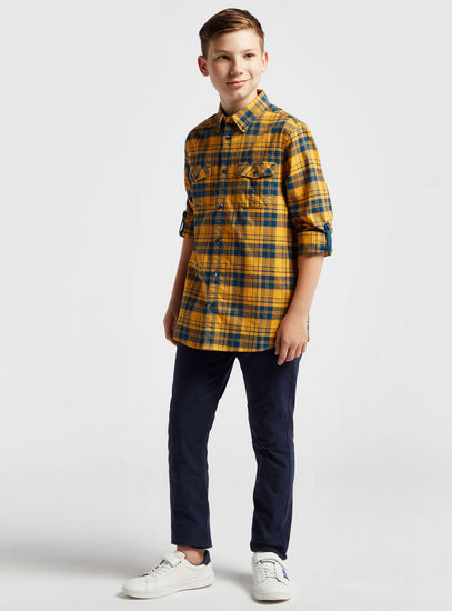 Checked Flannel Shirt with Long Sleeves and Pockets