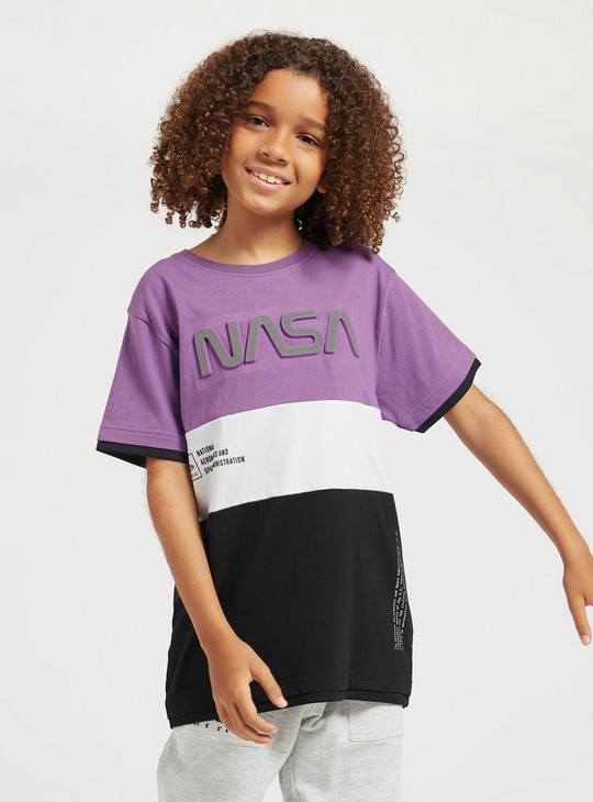 NASA Embossed T-shirt with Round Neck and Short Sleeves