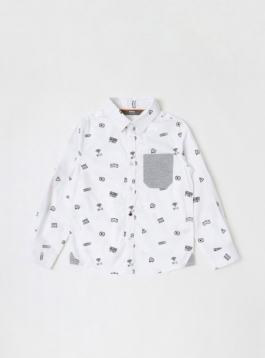 Printed Shirt with Long Sleeves and Pocket Detail