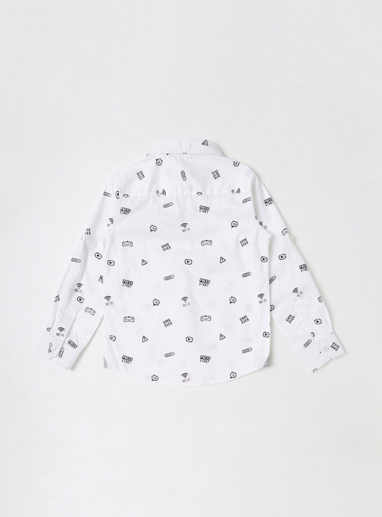 Printed Shirt with Long Sleeves and Pocket Detail