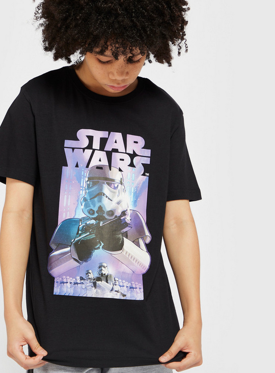 Star Wars Print T-shirt with Round Neck and Short Sleeves