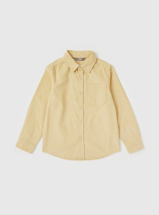 Textured Corduroy Shirt with Long Sleeves and Patch Pocket