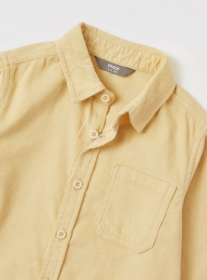 Textured Corduroy Shirt with Long Sleeves and Patch Pocket