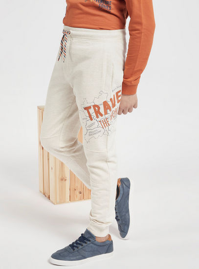 Typographic Print Joggers with Ottoman Panel Detailing and Pockets