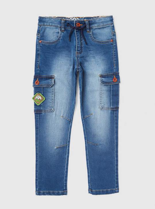 Solid Full Length Denim Jeans with Cargo Pockets