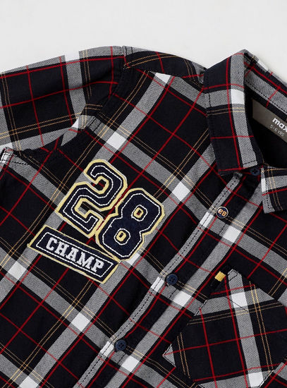 Chequered Shirt with Applique Detail and Long Sleeves