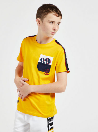 Graphic Print T-shirt with Crew Neck and Tape Detail