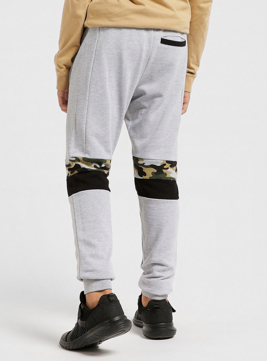 Solid Full-Length Joggers with Pockets and Printed Panels