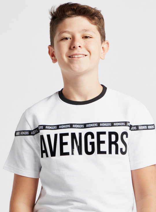 Avengers Print Round Neck T-shirt with Short Sleeves