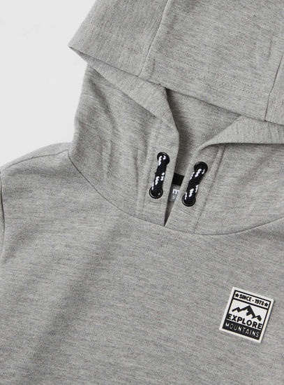 Printed Hooded Sweatshirt with Long Sleeves and Badge Detail