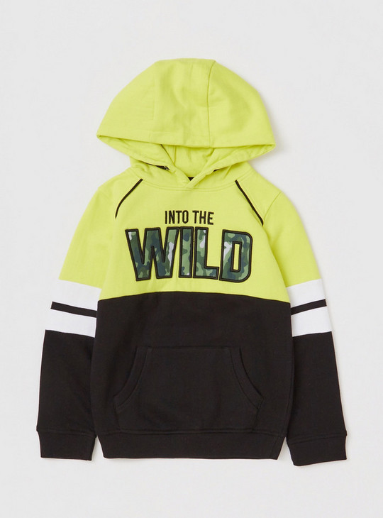 Colourblock Hooded Sweatshirt with Embroidery Detail