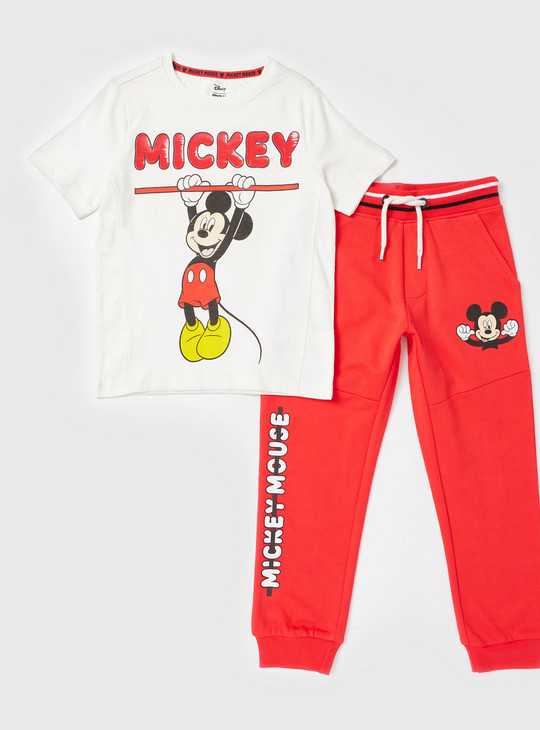 Mickey Mouse Print T-shirt and Jog Pants Set