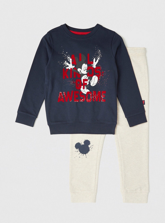 Mickey Mouse Print Sweatshirt and Jog Pants Set
