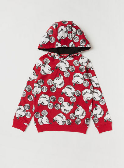 All-Over Mickey Mouse Print Sweatshirt with Long Sleeves and Hood-Hoodies & Sweatshirts-image-0