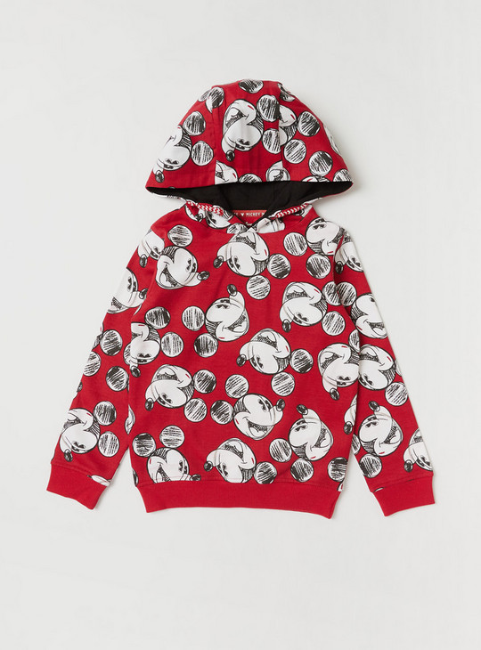 All-Over Mickey Mouse Print Sweatshirt with Long Sleeves and Hood