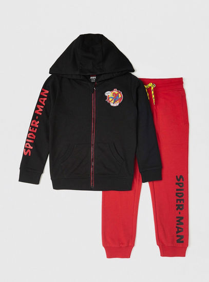 Spider-Man Print Hoodie and Full-Length Jogger Set