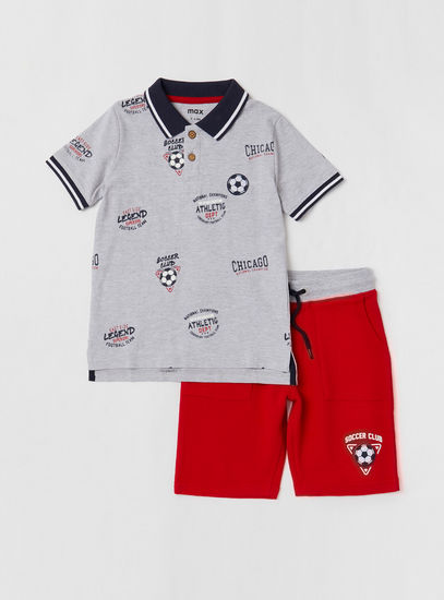 Set of 2 - All-over Print Polo T-shirt and Shorts