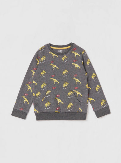 Dinosaur Print Round Neck Sweatshirt and Joggers Set