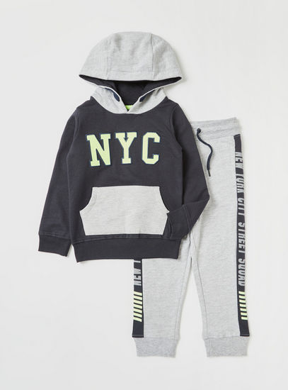 Text Embroidered Hooded Sweatshirt and Full Length Jog Pants Set