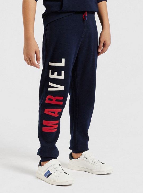 Marvel Print Mid-Rise Full-Length Joggers with Drawstring Closure and Pockets