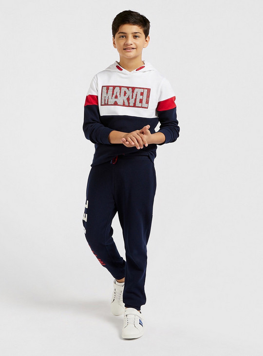 Marvel Print Mid-Rise Full-Length Joggers with Drawstring Closure and Pockets
