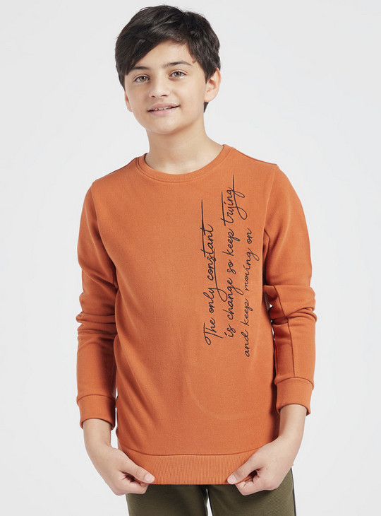 Text Embroidered Sweatshirt with Round Neck and Long Sleeves