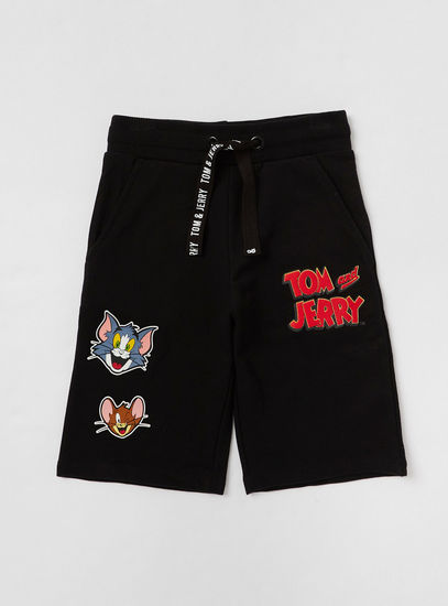 Tom and Jerry Print Shorts with Drawstring and Pockets