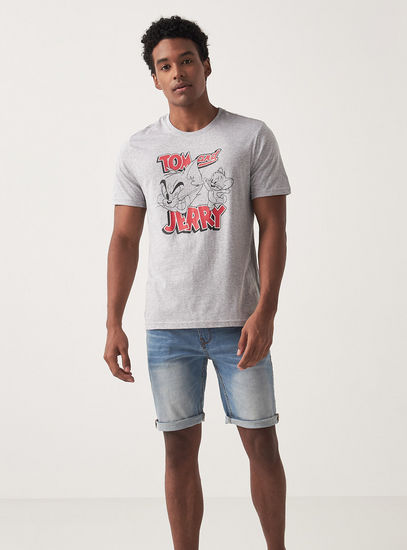 Tom and Jerry Print T-shirt with Short Sleeves and Crew Neck
