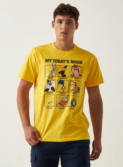 Looney Tunes Print T-shirt with Crew Neck and Short Sleeves