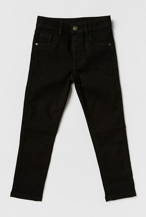 Solid Jeans with Button Closure and Pockets
