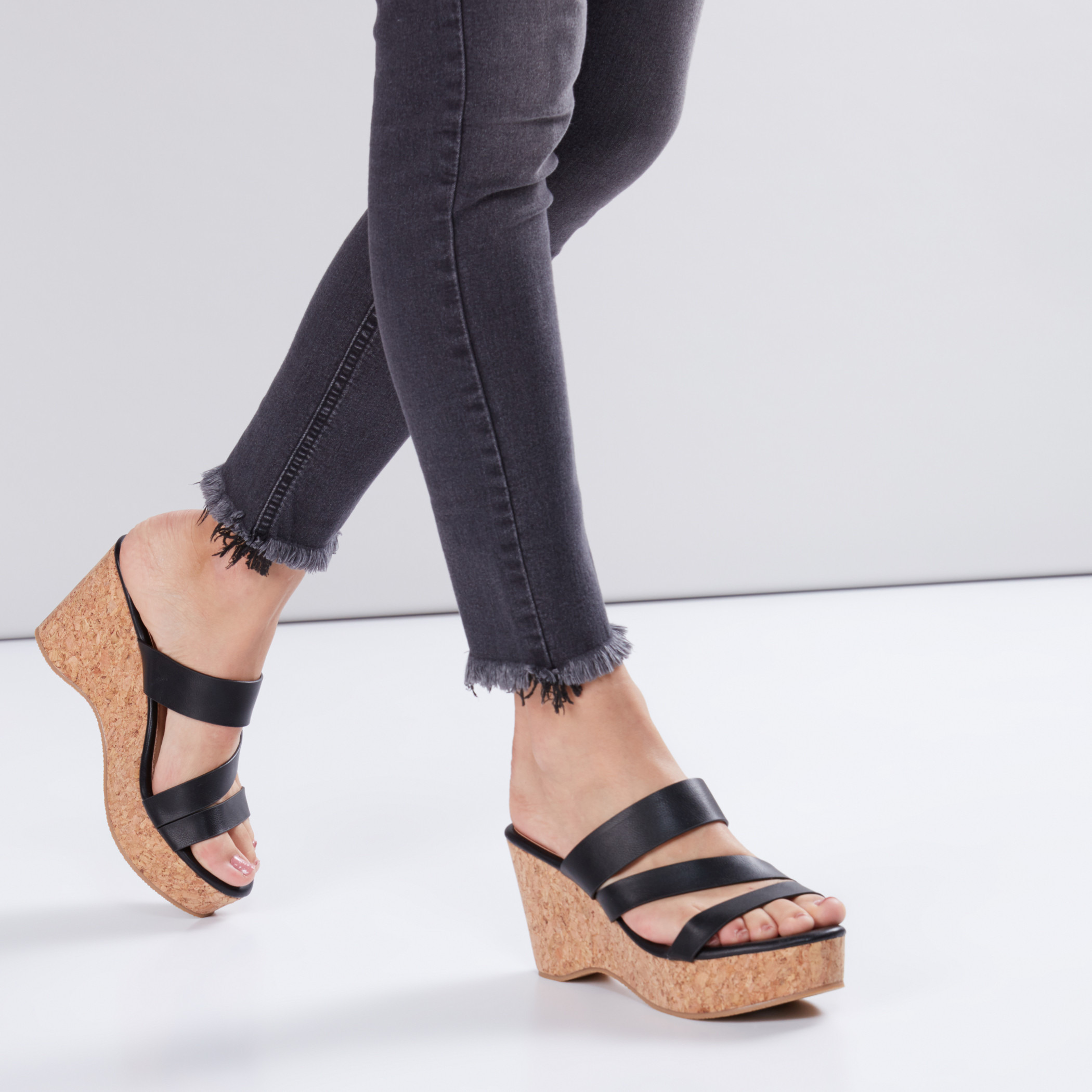 Black platform sales wedge heels