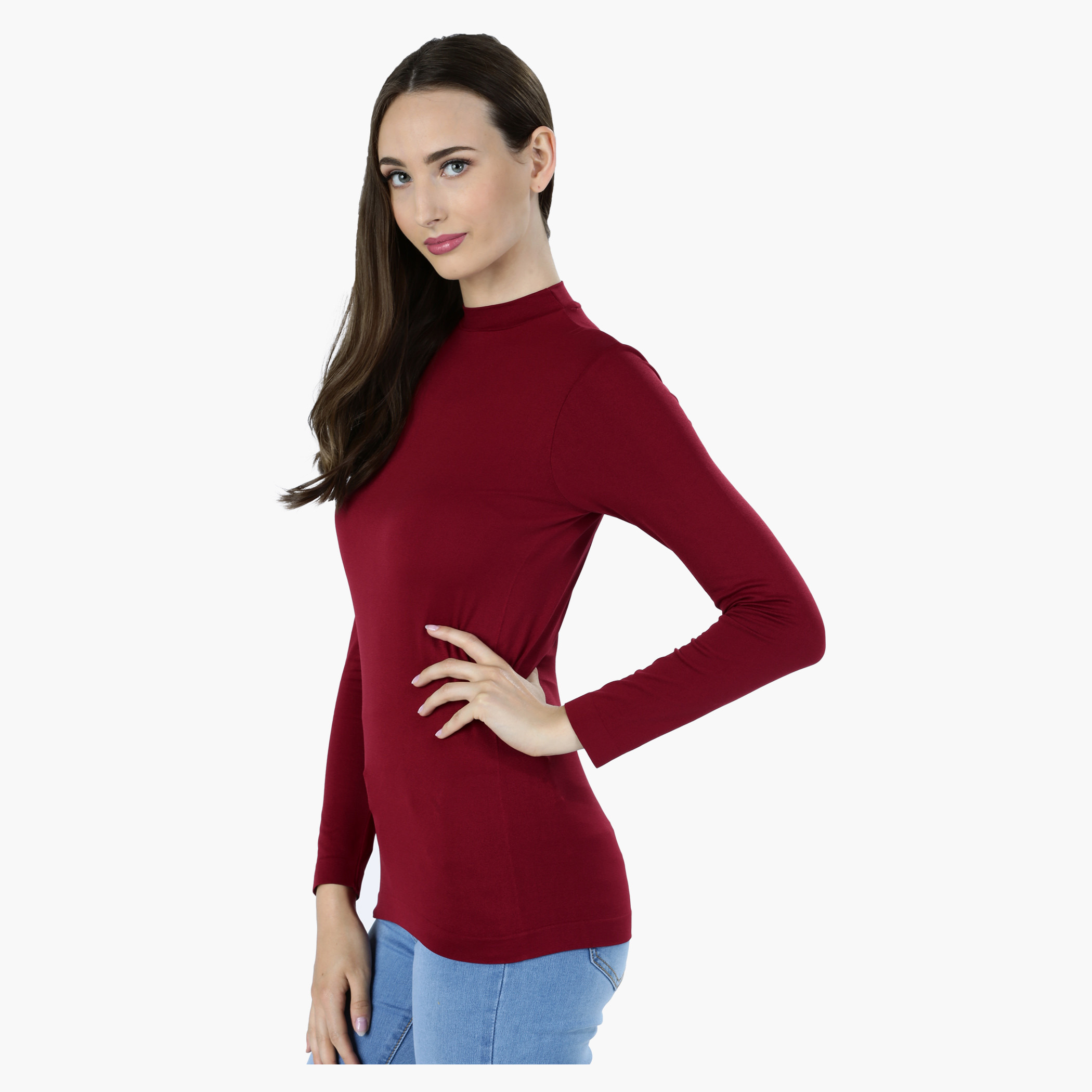 Shop High Neck T-Shirt with Long Sleeves Online | Max Qatar