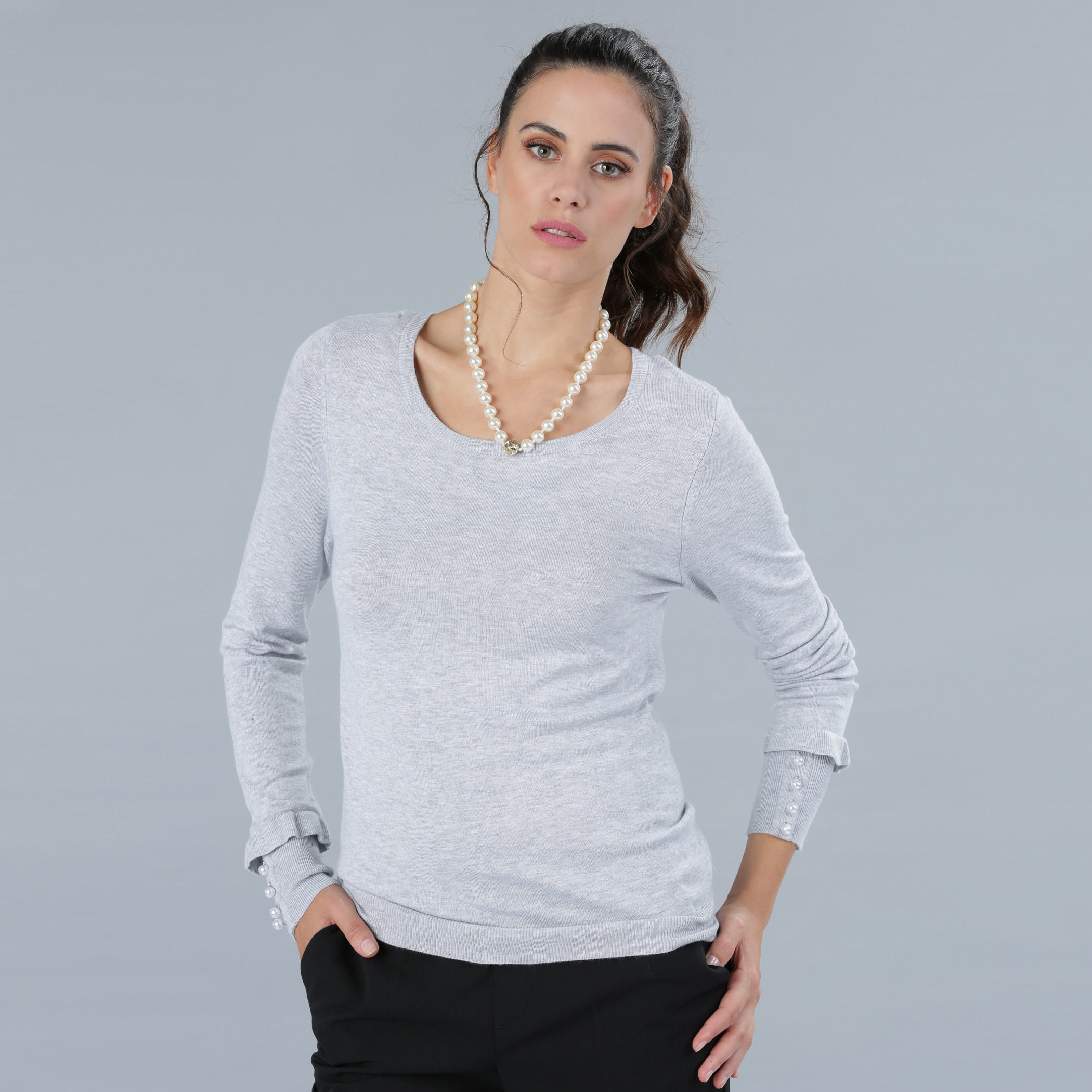 Grey ruffle neck on sale jumper