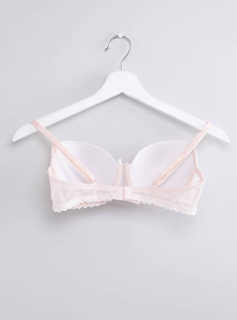 Shop Lace Detail Plunge Bra with Hook and Eye Closure Online
