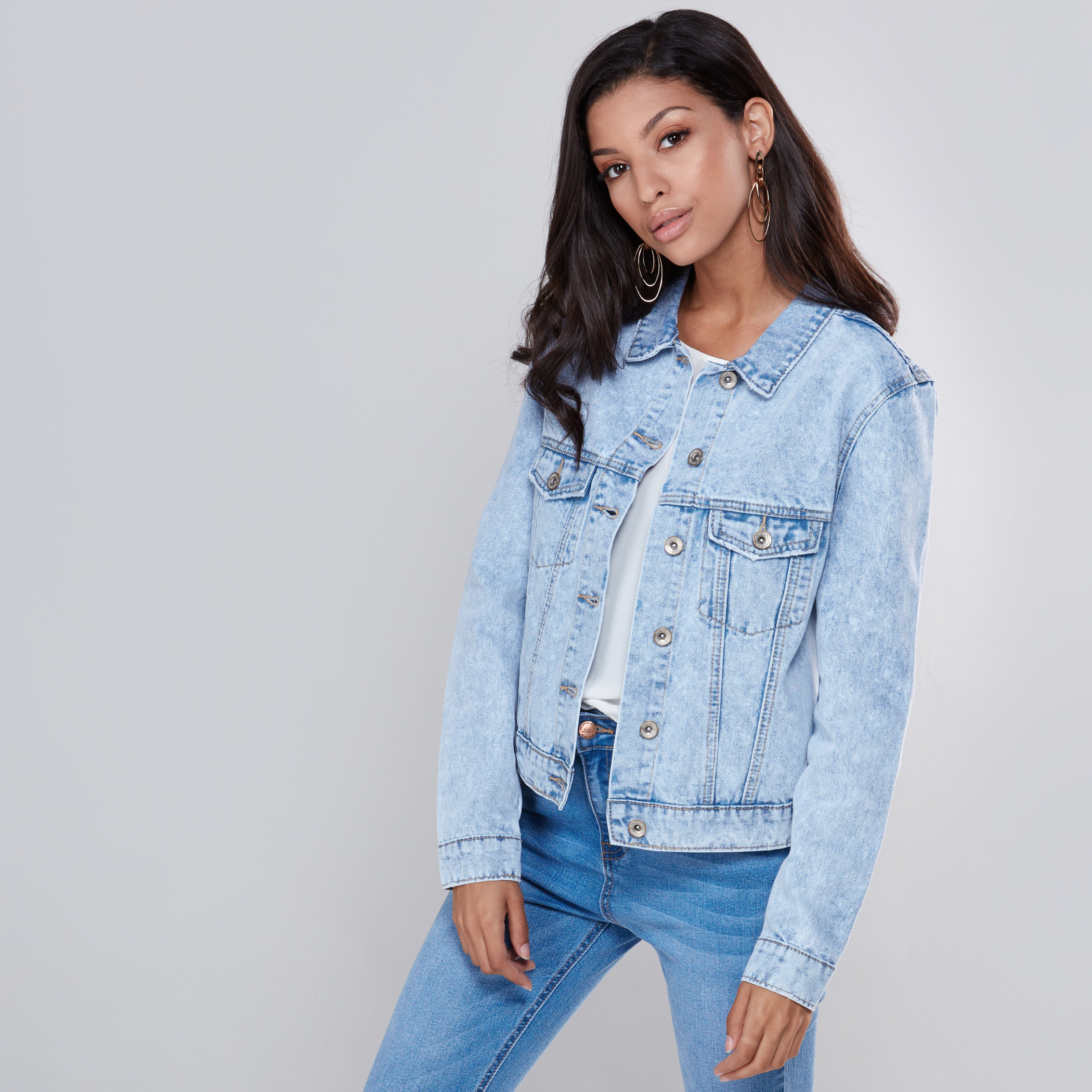 Shop Long Sleeves Denim Jacket with Button Closure Online Max Bahrain