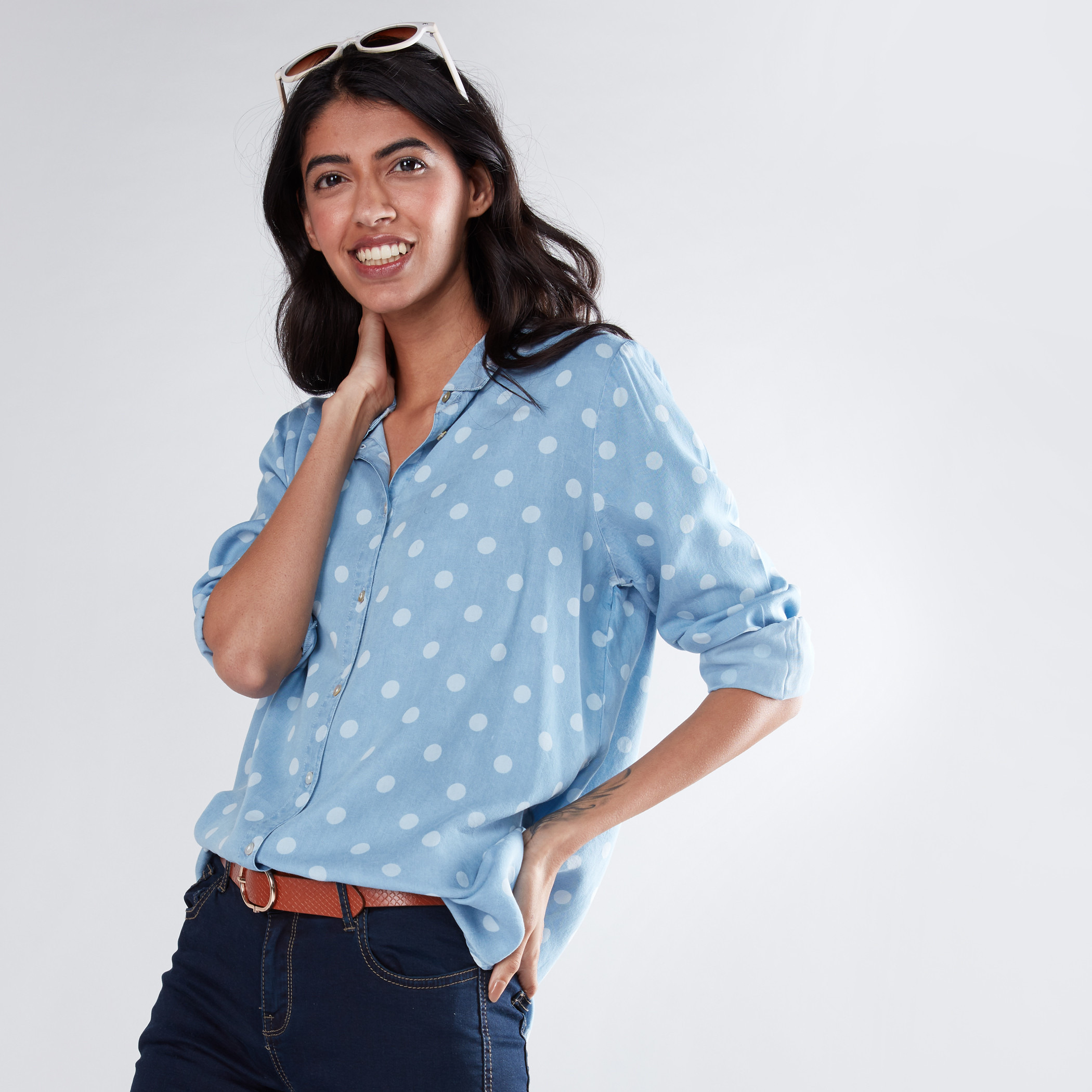 EJUMMP Women's Casual Polka Dot Tops Blouse Fashion V Neck Laple Collar  Long Sleeve Button Down Shirt Black at Amazon Women's Clothing store