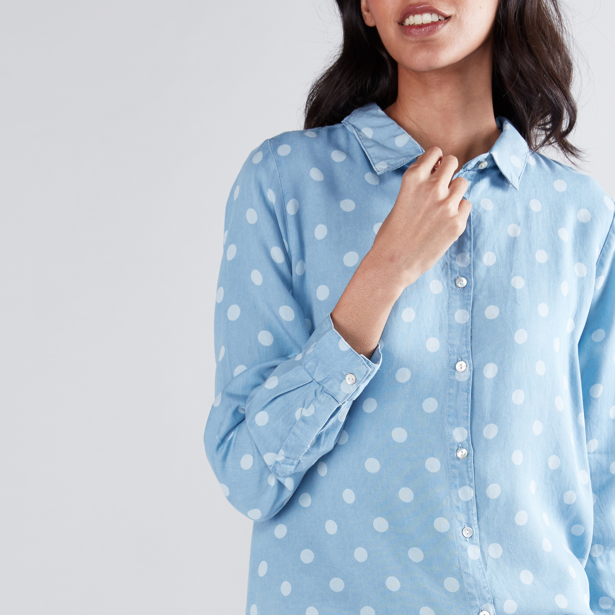 Womens Button Down Shirts Polka Dot Classic Short Sleeve Collared Offi –  Calming Bright