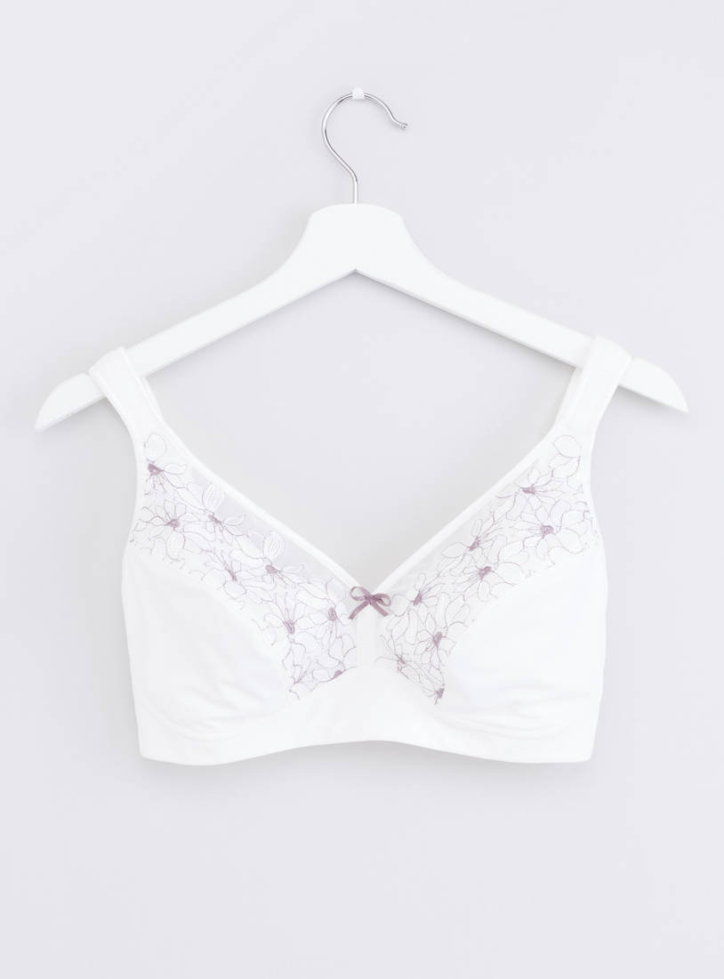 Shop Lace Detail Bra with Hook and Eye Closure Online