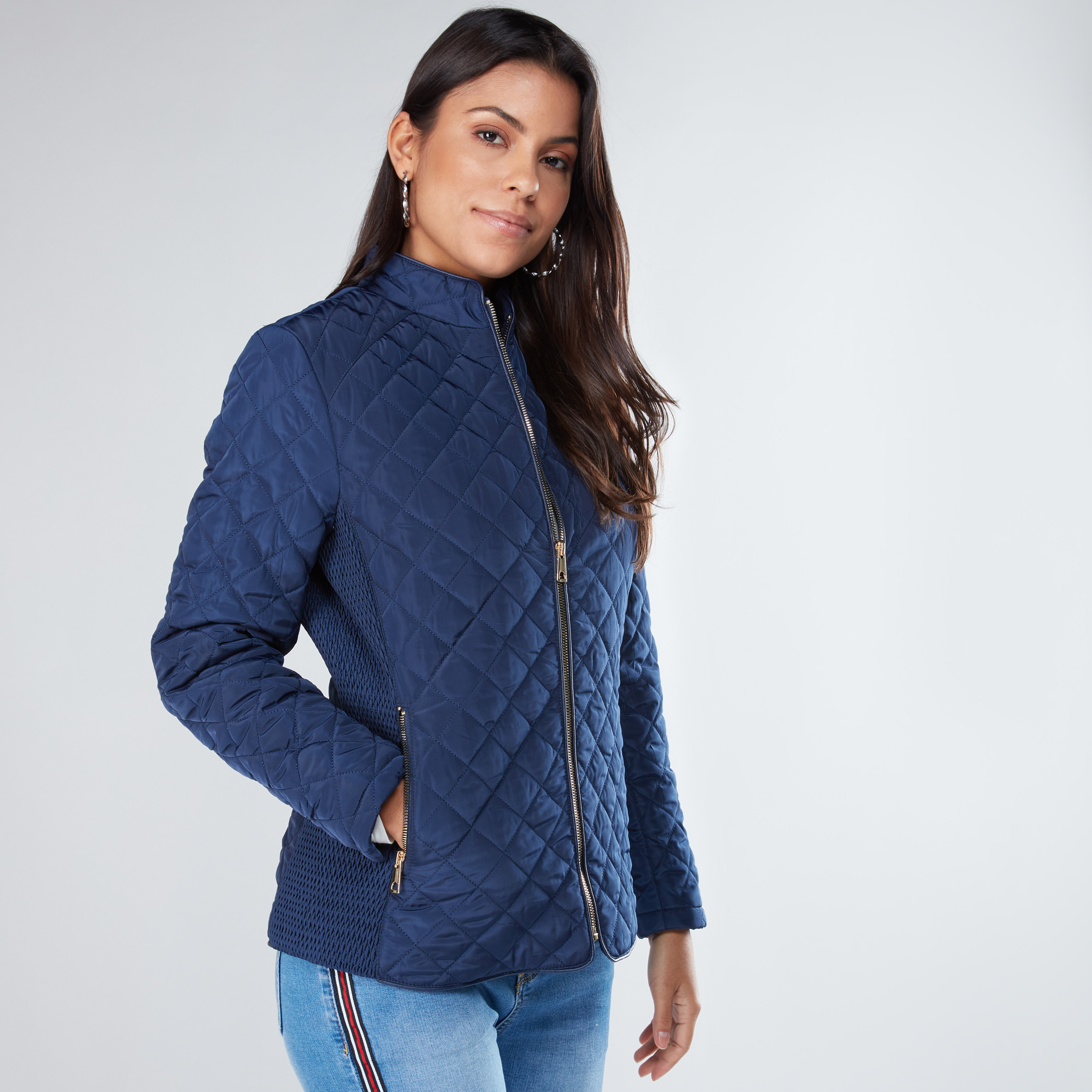 Shop Quilted High Neck Jacket with Long Sleeves and Zip Closure Online Max UAE