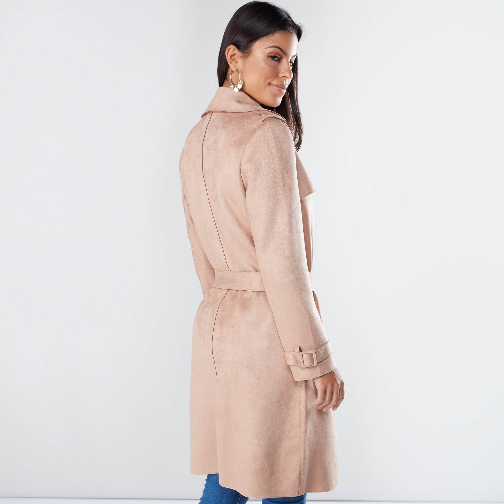 Textured Trench Coat with Long Sleeves 